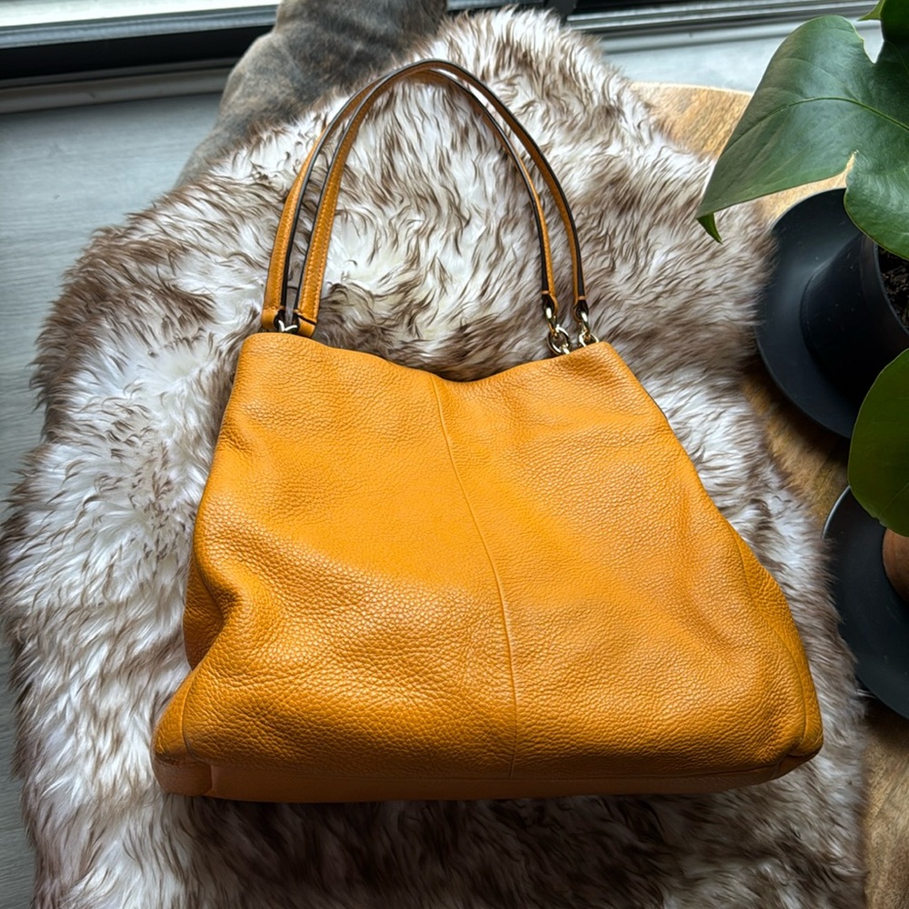 Coach Tan Pebbled Leather Shoulder Bag